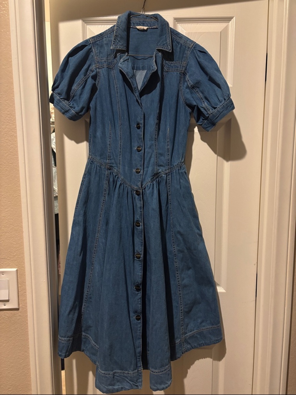 Anthropologie Denim Blue Button-Front Maxi Dress